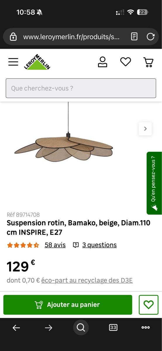 Lampes: Suspension rotin neuve – Neuf (Voir description) à Blonay par nic_8kgz 2