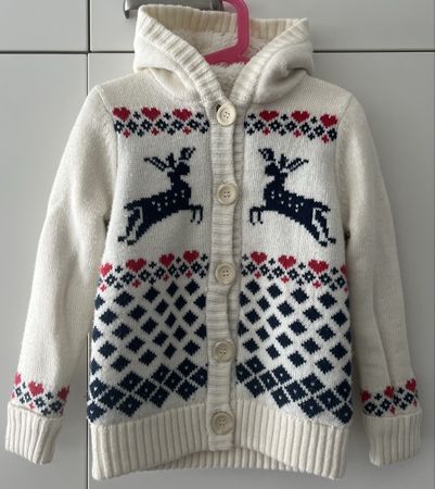 Schöne Strickjacke mit Elchmotiv und Teddyfell für 6-8j