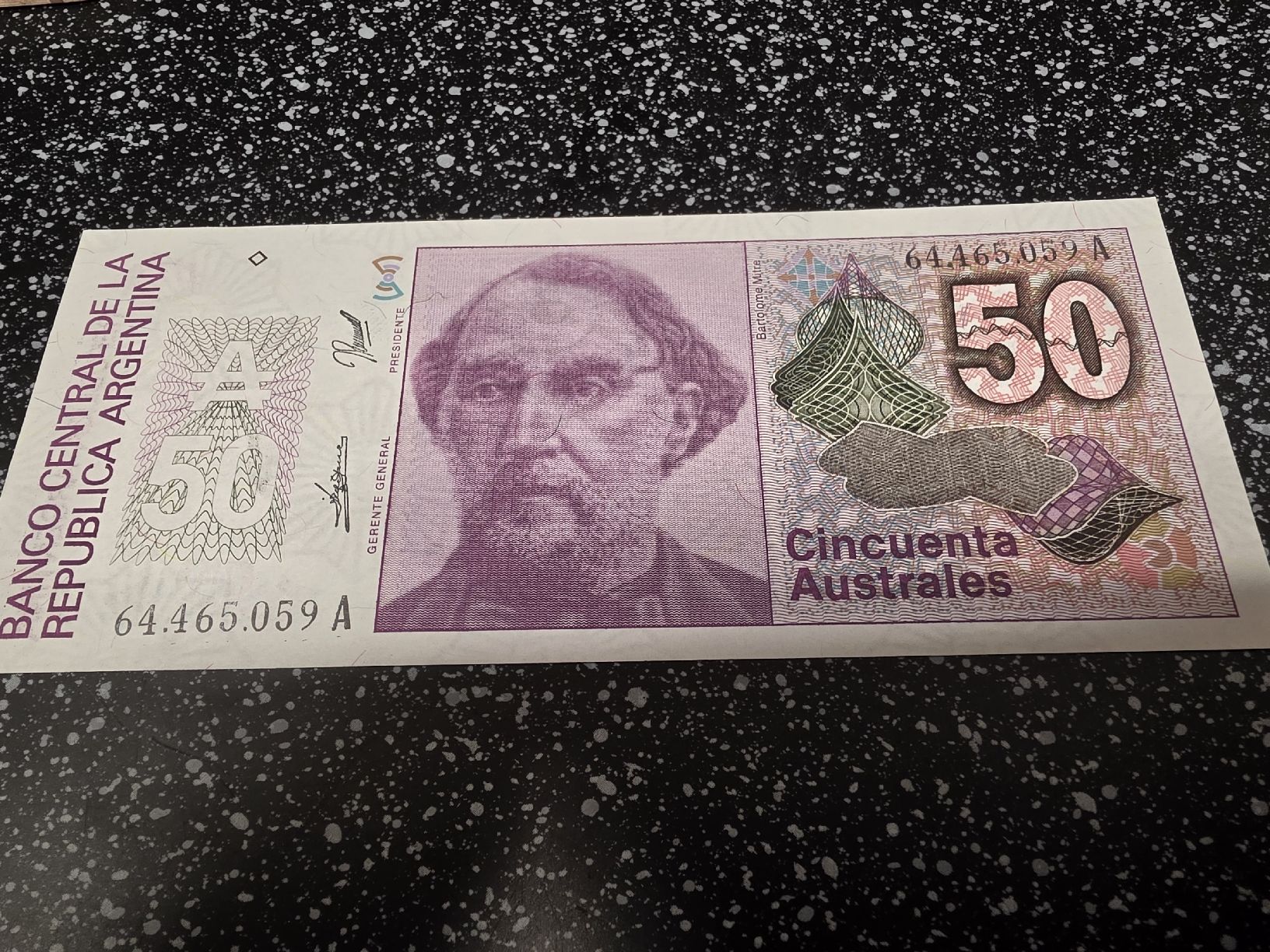 Banknoten: Argentinien 50 Australes Banknote  – Neu und originalverpackt aus Herisau von Antiques.AR