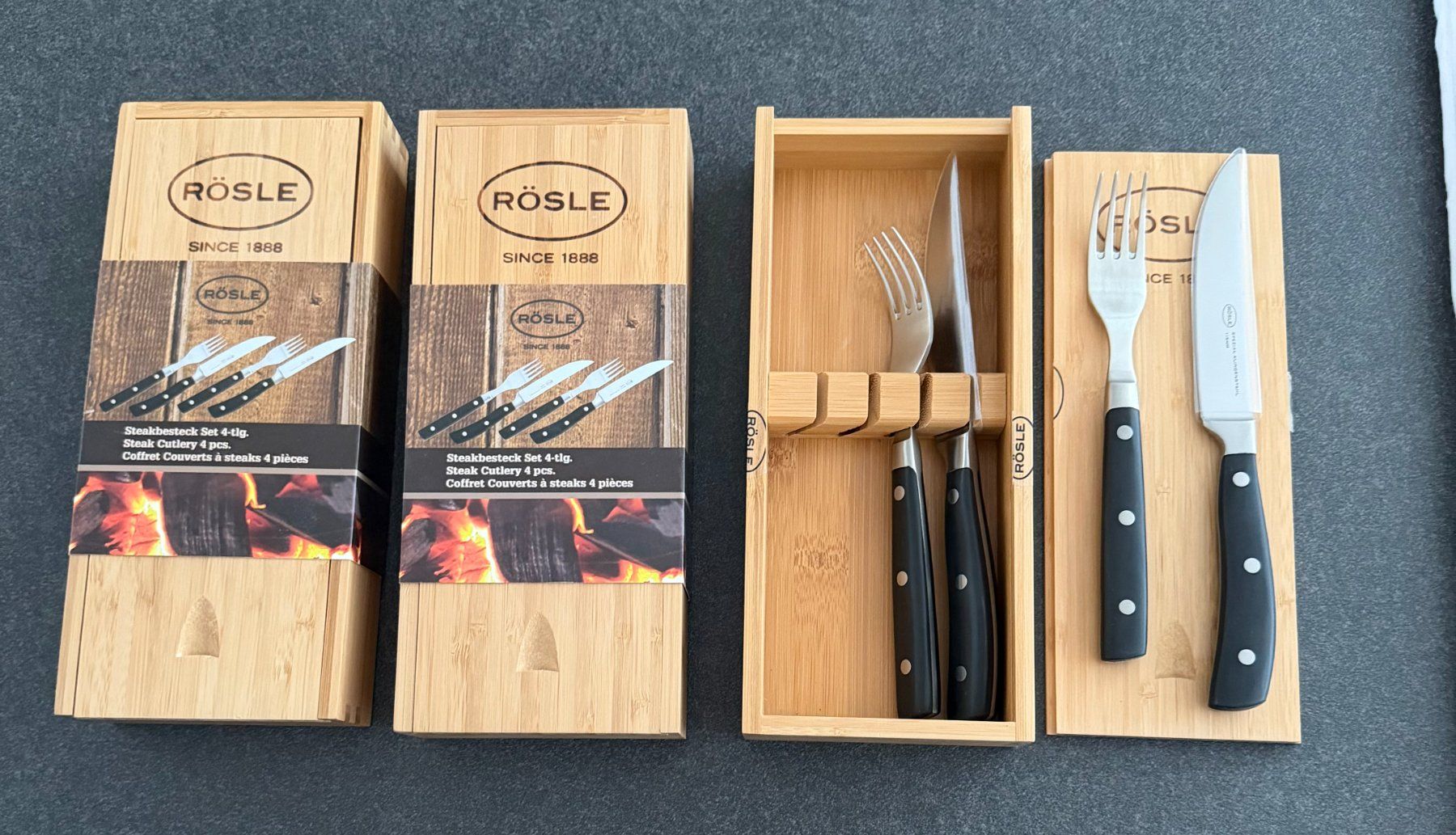 Rösle Set di posate: 3 X Rösle Steakbesteck Set 4-tlg – Nuovo e nell'imballaggio originale da oberglatt  zh venduto da aleks06