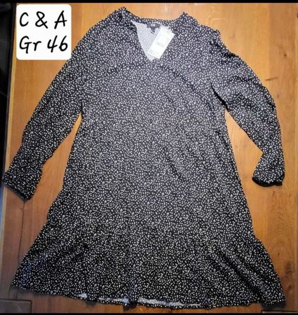 Kleid C&A schwarz-weiss Punkte Grösse 46 mit Etikett