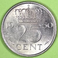1950 / NIEDERLANDE / 25 CENT - MÜNZE / SEHR GUT ERHALTEN !
