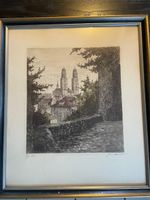 Original-Radierung  Josef Moser, Grossmünster Zürich