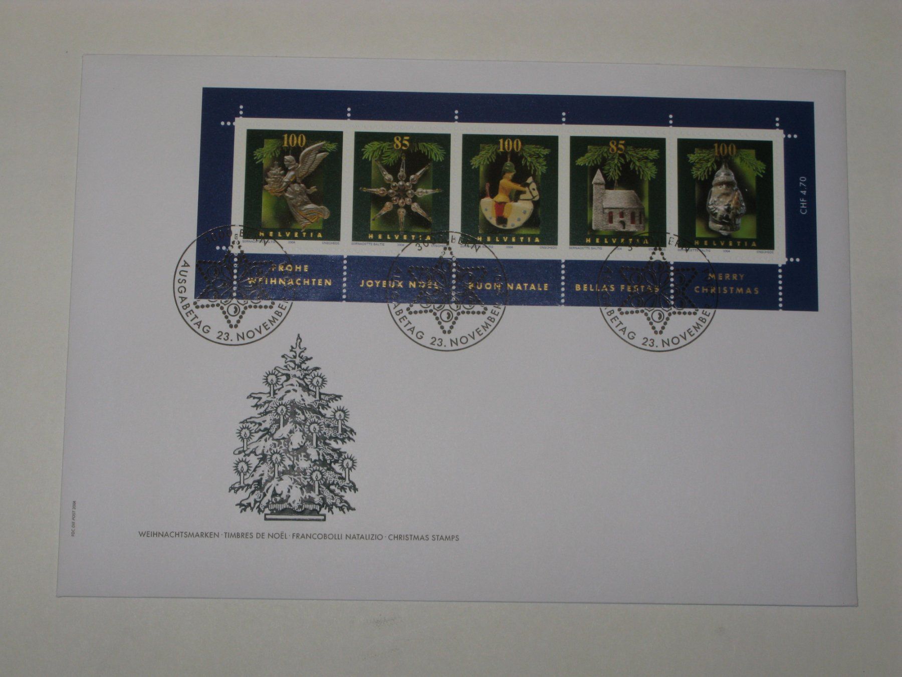 Alle Briefmarken: Sonderblock "Weihnachtsmarke 2004" FDC 23.11.2004 – Gebraucht aus Riken AG von HEROWE