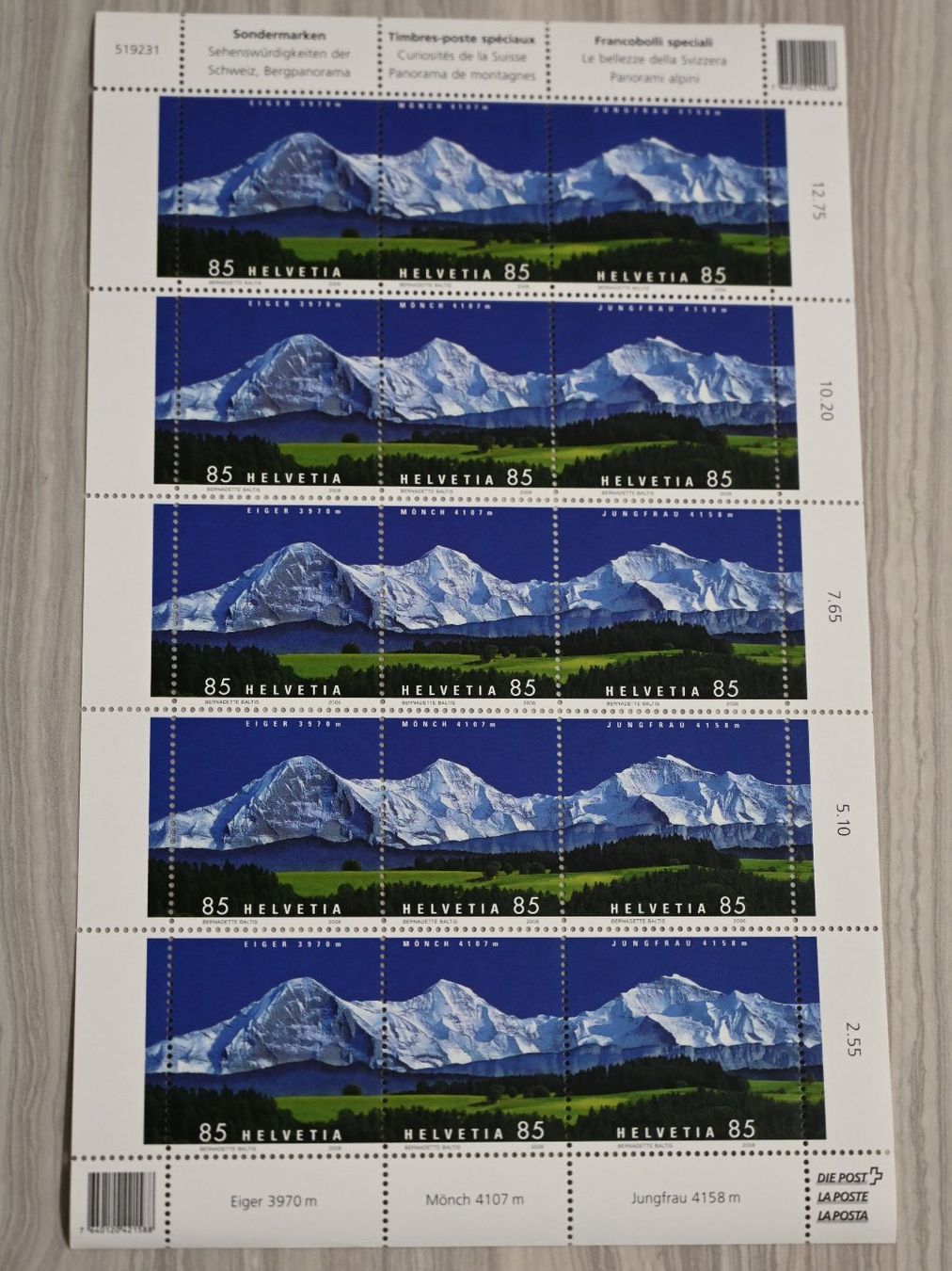Tutti i francobolli: Briefmarkenblock Eiger / Mönch / Jungfrau – Usato da Mellingen venduto da EiMic