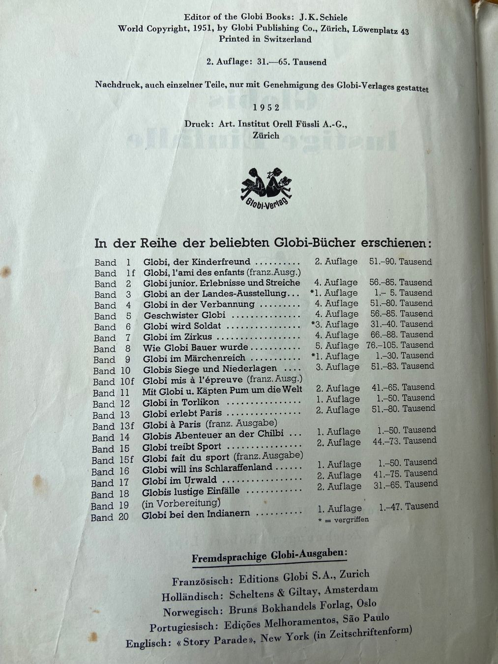 Libri: Globis lustige Einfälle Jg 1952 – Usato da Oeschgen venduto da Gini2006 1
