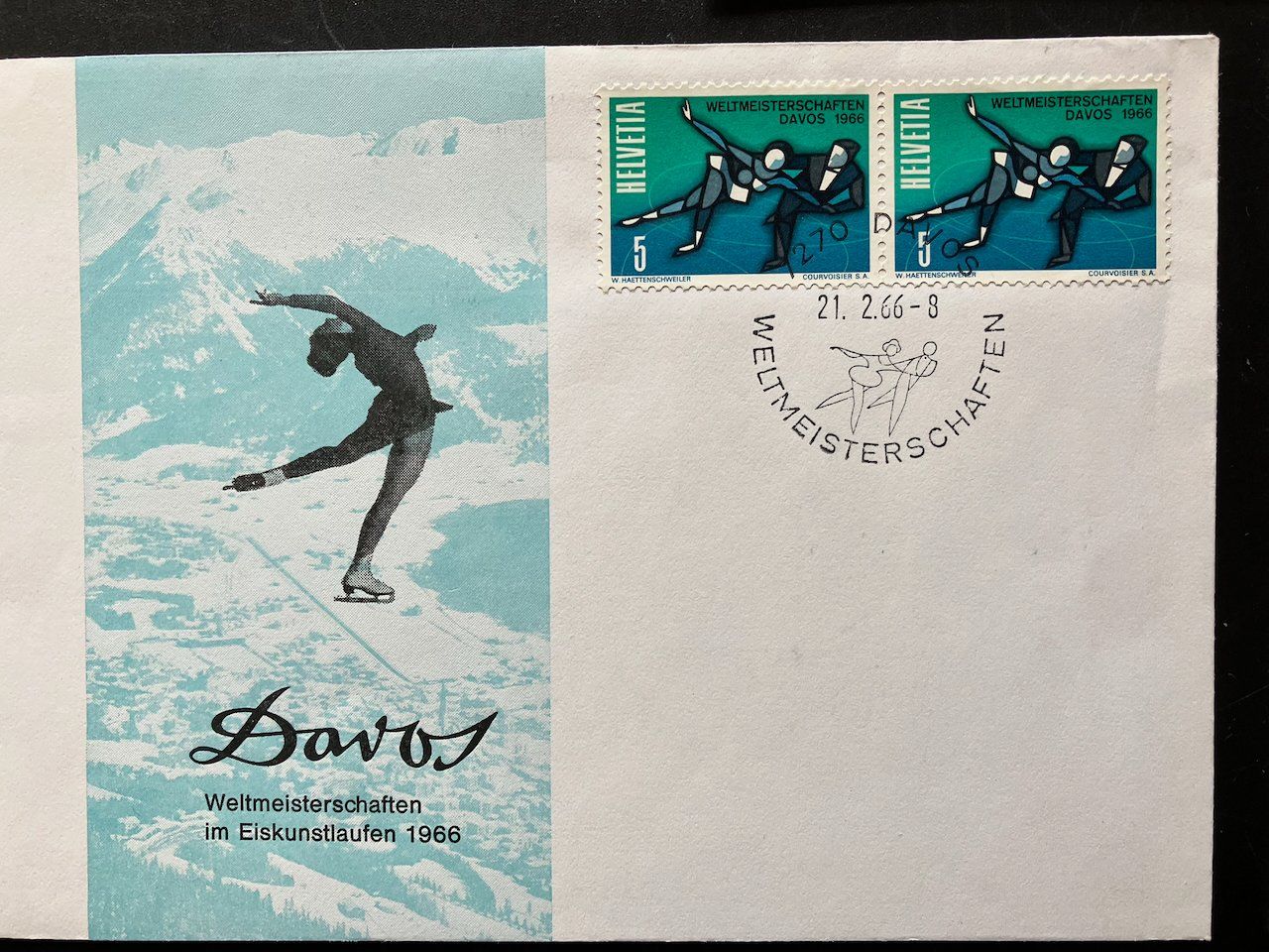 Tutti i francobolli: WM Eiskunstlauf Davos 1966 - 3 Belege – Usato da Nesslau venduto da zueri6 2