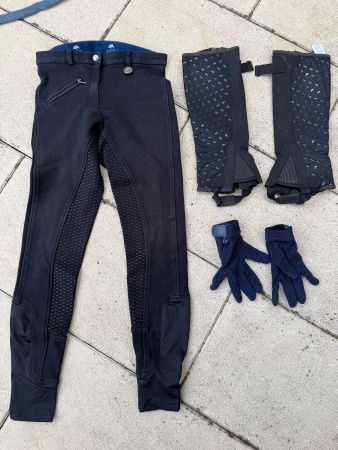 Reithose Gr. XS Handschuhe und Reitgamaschen