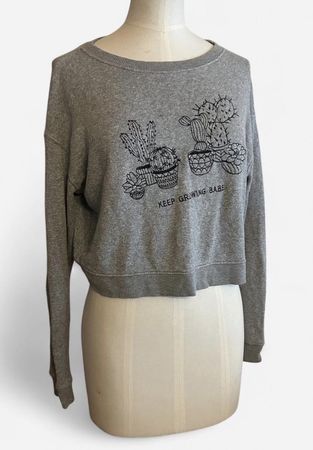 Pull court gris motif cactus inscription bon état