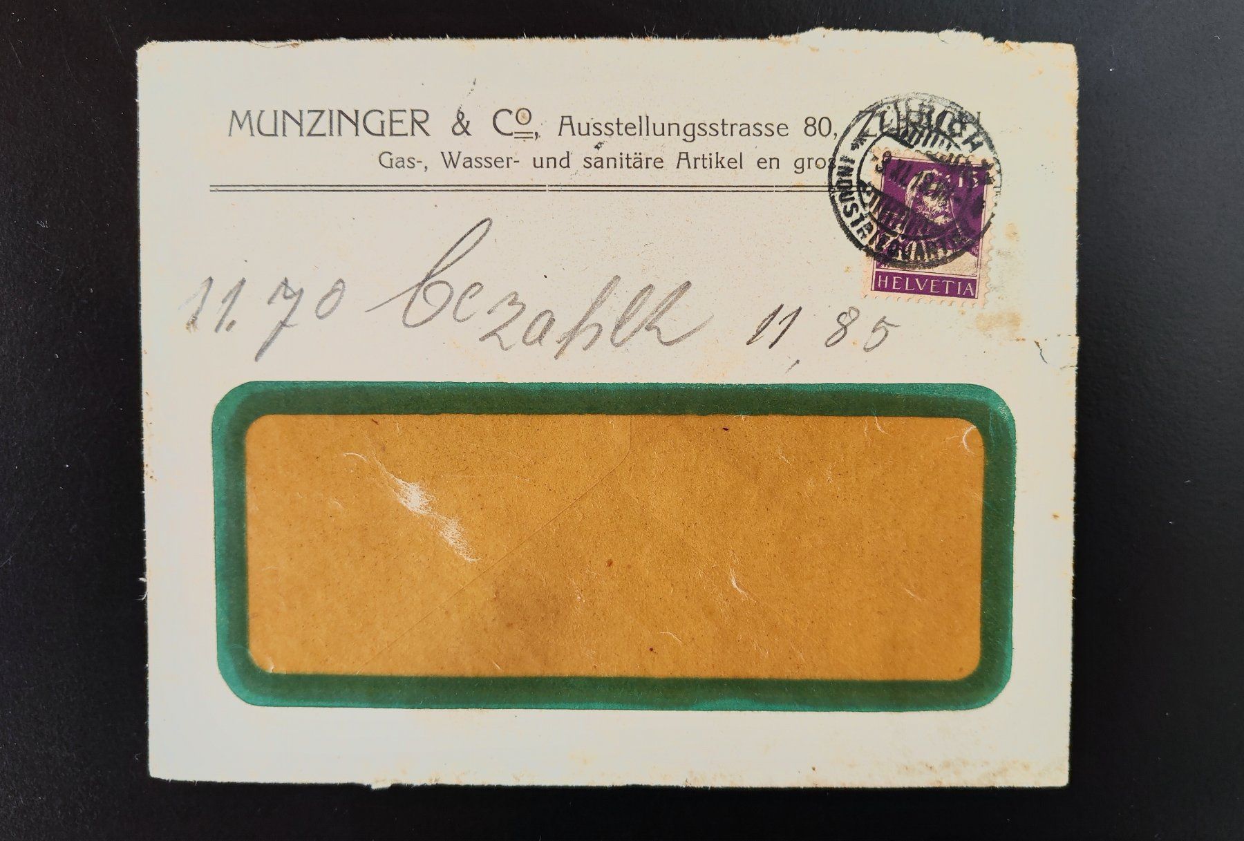 Couverts & Versandtaschen: Couvert Munzinger Zürich 1919 – Gebraucht aus Lenzburg von Dani_Lenzburg