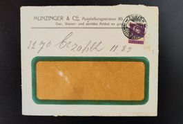 Couvert Munzinger Zürich 1919