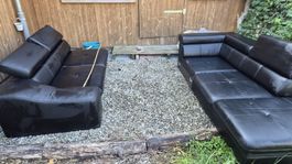 Sofa Garnitur Kunstleder schwarz gebraucht zusammenfügbar