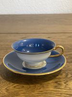 Kaffeetasse mit Untertasse, blau, vergoldeter Henkel