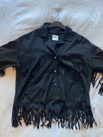 Veste noire à franges, Style Western, Zara, M