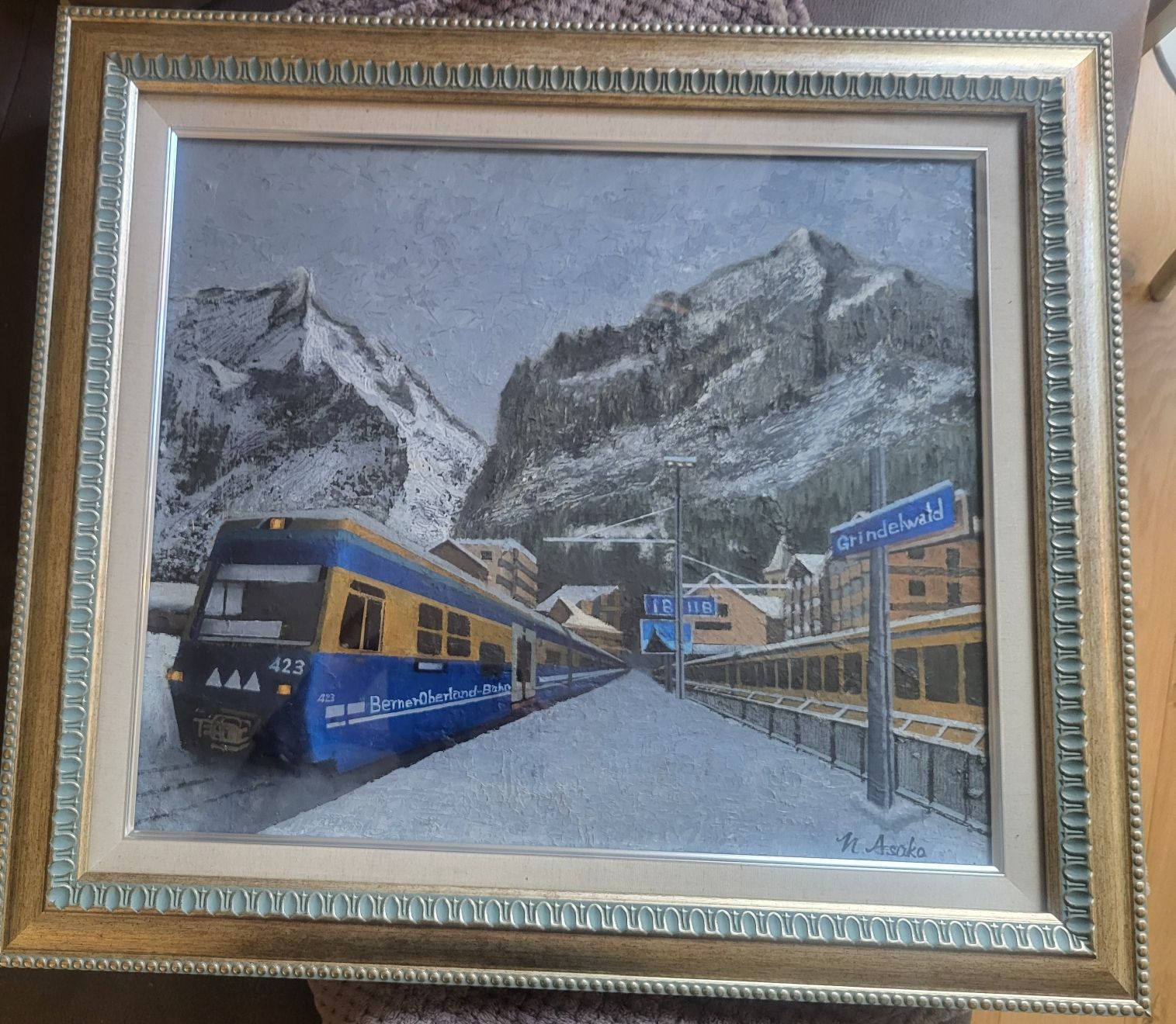 Dipinti: Oelgemälde  Grindelwald Bahnhof – Usato da Gutenswil venduto da ghekko88 4
