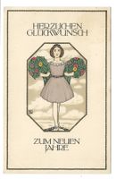 Neujahr - Glückwunsch - Jugendstil - Meissner-Kunst-AK 1914