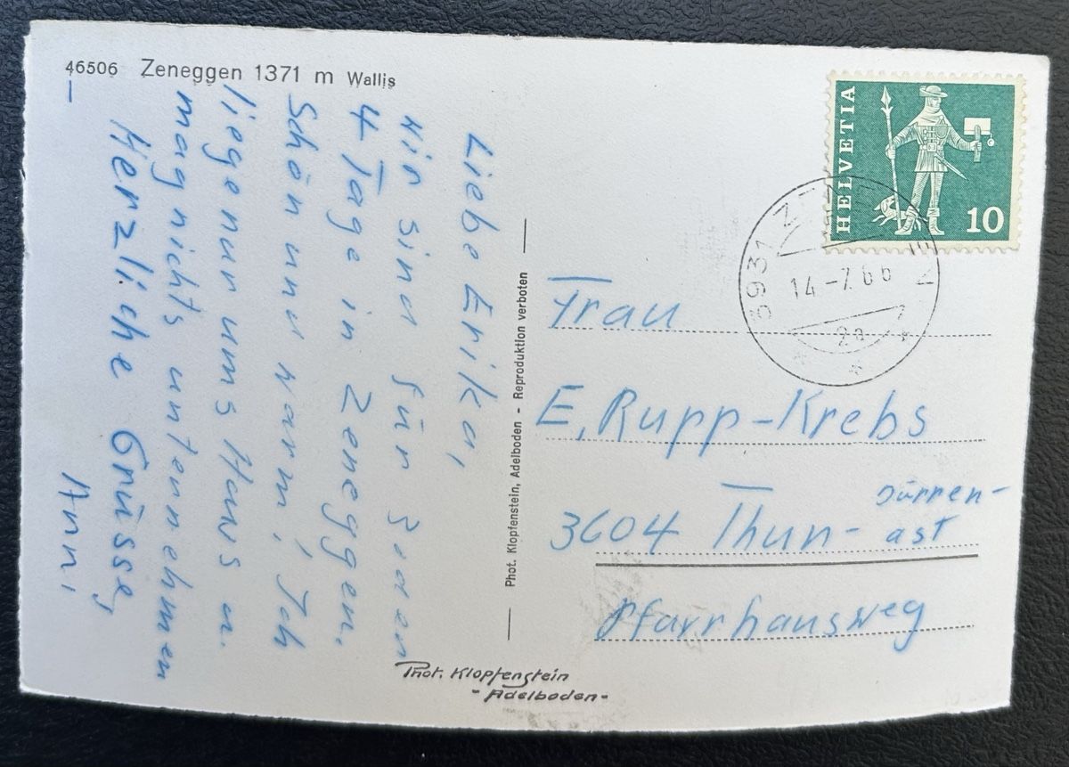 Cartes postales: AK Zeneggen  – D'occasion à Horw par Tellbub 1