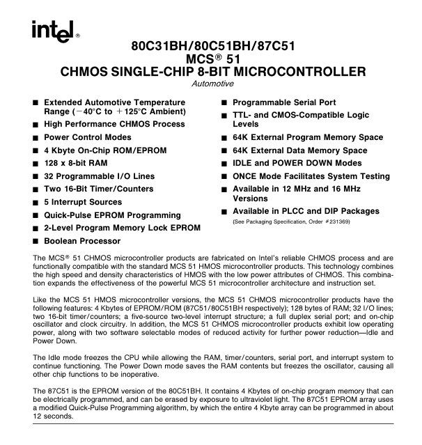 Intel Componenti elettronici: P80C31BH-90 Intel CMOS SINGLE-CHIP 8-BIT MICROCONTROLLER – Nuovo e nell'imballaggio originale da Oberwangen b. Bern venduto da Vittorio0 1