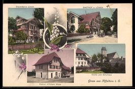 AK Affoltern, Gasthof zum Löwen mit Dependance, Kirche und S