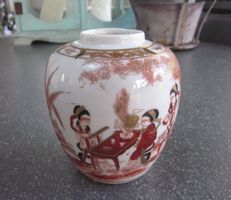 Alte Porzellan-Ingwerdose, Teedose, Handbemalt Japan 50/60er