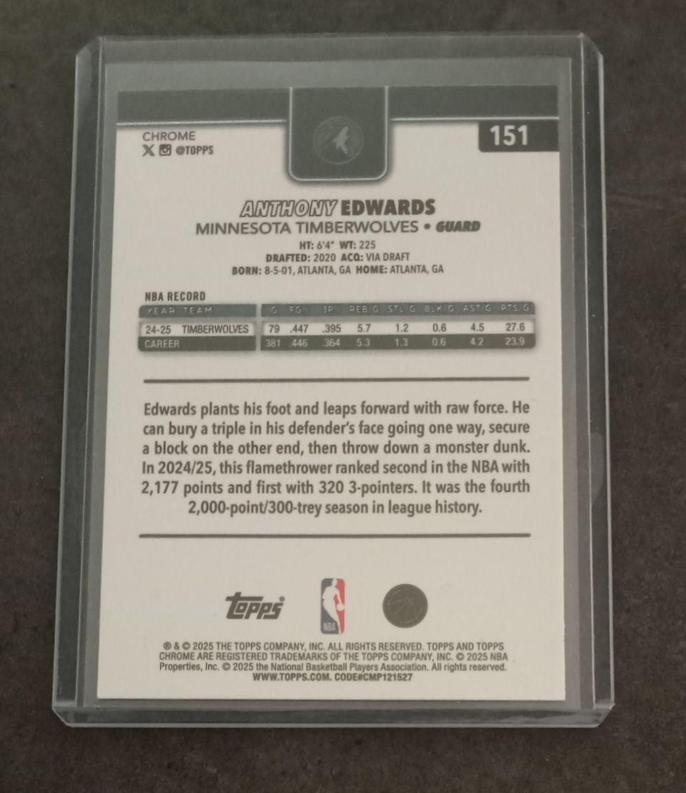 Karten: Anthony Edwards Topps Chrome NBA card – Neu (gemäss Beschreibung) aus Vallorbe von ant_75wx 1