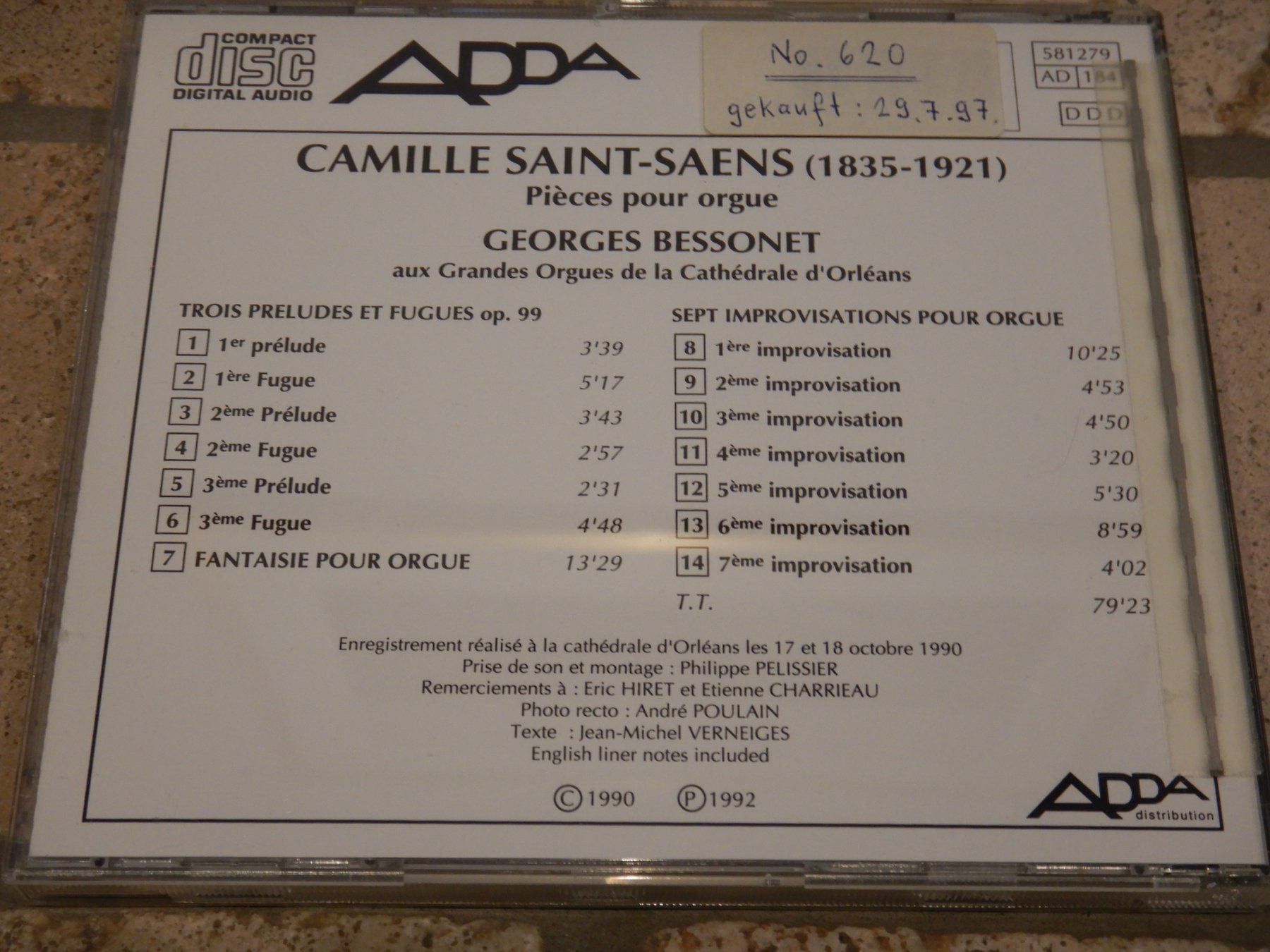 CD: Camille Saint-Saens, Pieces pour Orgue – Usato da Mörschwil venduto da Monzar 2