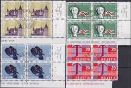 1958, Nr.334-337 Viererblöcke mit franz. ET-Stempel, K: 50.-