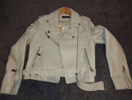 Stylish Cream Faux Leather Jacket S