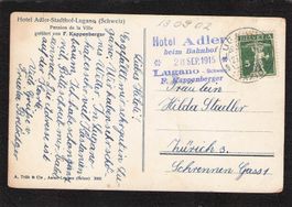 Hotelkarte , Hotel Adler Lugano Stempel 28.10.1915