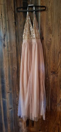 Elegantes Abendkleid, Gr. 44 XL, Rosé, Pailletten, Tüll