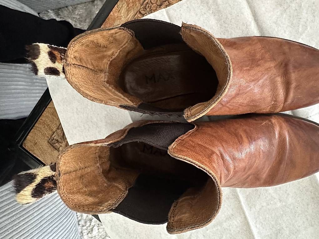 Scarpe da donna: Braune Max Lederschuhe Stiefeletten Gr. 38 Leoprint – Usato da Zürich venduto da Vee_90