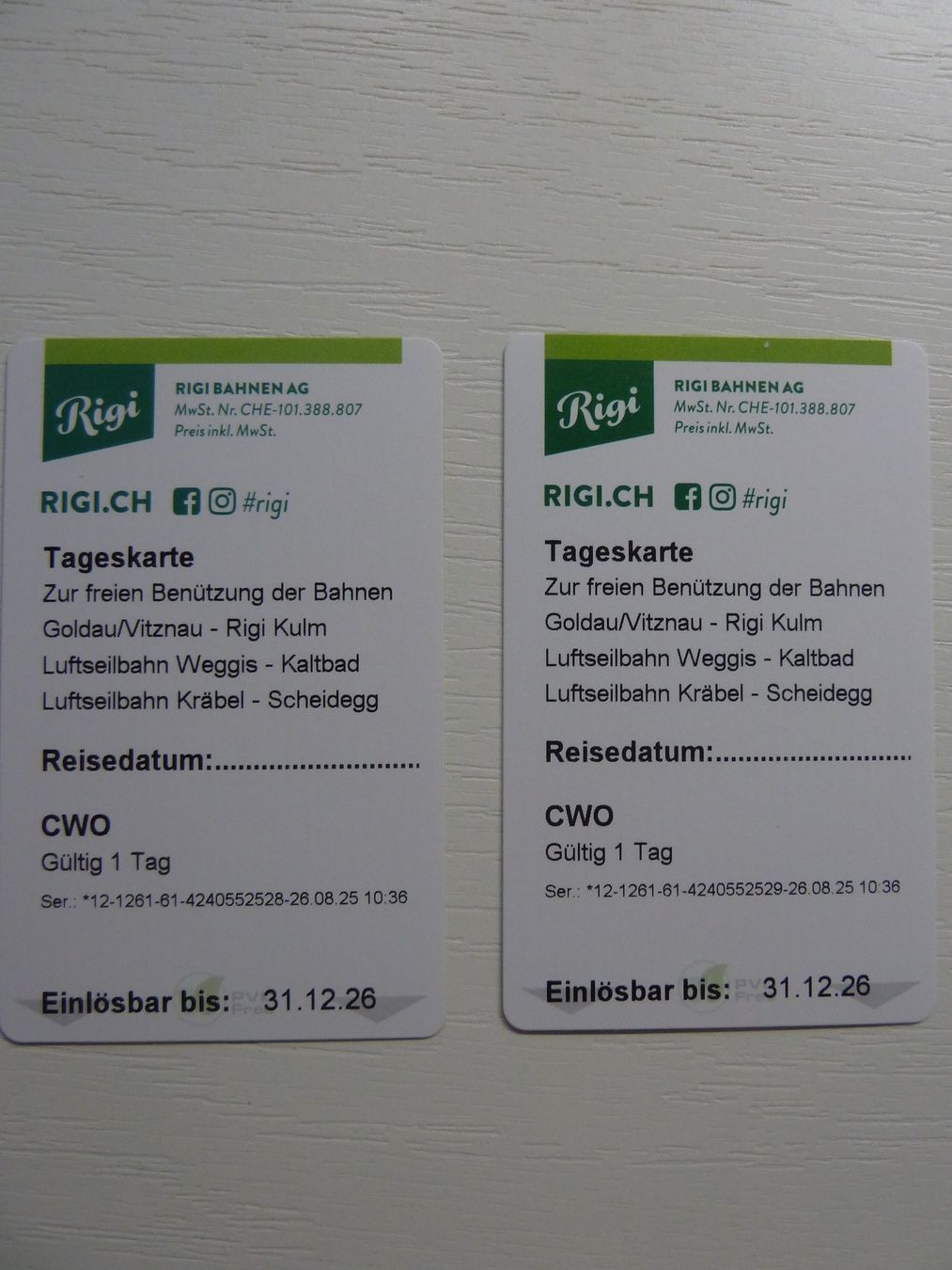 Biglietti: 2 RIGI Tageskarten – Nuovo (secondo la descrizione) da Kestenholz venduto da Fechy