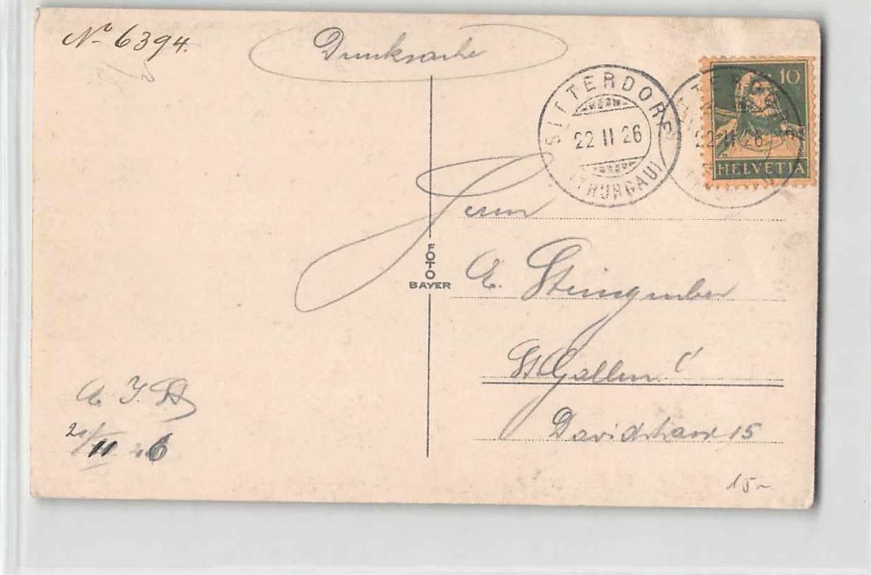 Cartoline postali: GRUSS aus SITTERDORF 1926 – Usato da Winterthur venduto da SchatzchischtliWinti 1