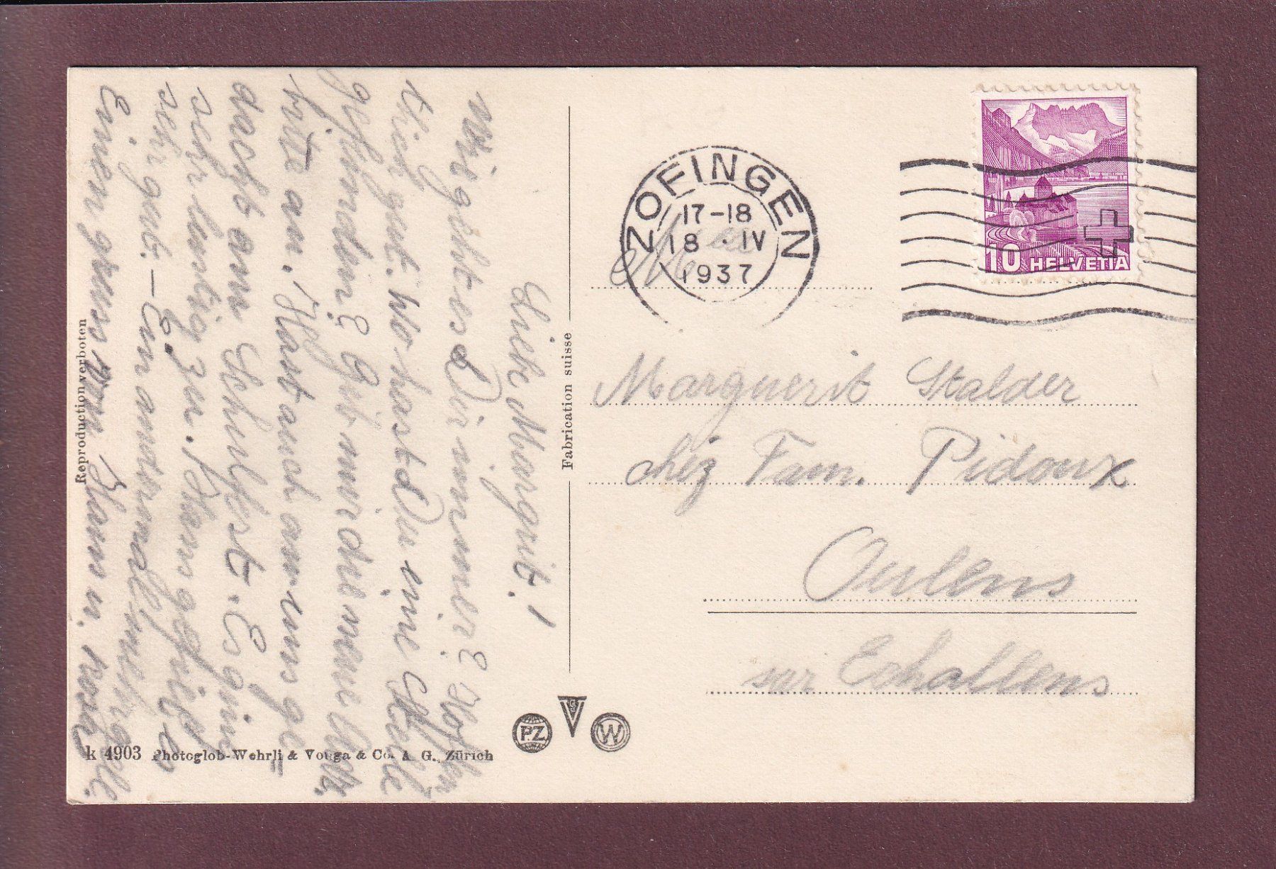Cartes postales: ZOFINGEN - 1937 – D'occasion à Pully par nicecards 1