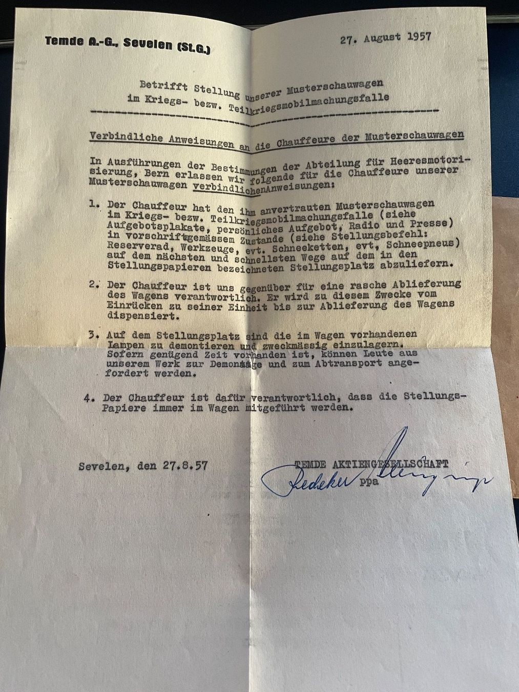 Documenti: Schweizer Armee Dokumente 1957 Stellungsbefehl – Usato da Volketswil venduto da rubin74 2