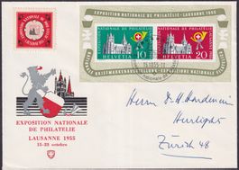 1955, W35 (Lausanne-Block) Ersttagsbrief mit Vignette, K:100