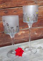 2 Kerzenständer Glas mit Blumenmuster, 💐 Neu