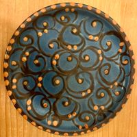 Rustikale Vintage Keramik Schale, blau, Denmark