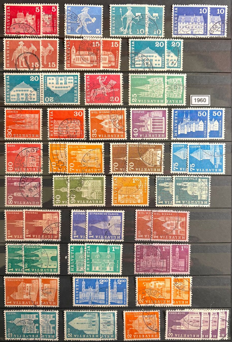 Tous les timbres: Timbres suisses 1960 Bâtiments – D'occasion à Lausanne par Cabessa