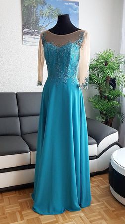 Abendkleid Türkis Tattoo Spitze Gr. 36, statt 429.-
