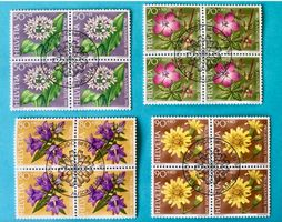 Viererblock Nr.J319-J322   ET Stempelt Bern 1991 Waldblumen