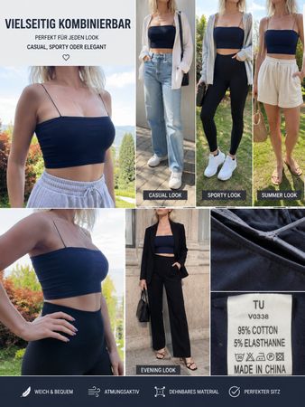 Damen Top S Schwarz Baumwoll Crop Spaghetti Träger 71 Sommer
