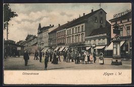 Hagen i. W., Cörnerstrasse mit Hotel Un