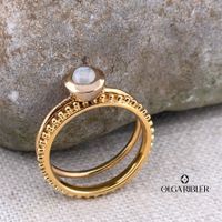 Edelstahl & Silber Mondstein Ring SET Ringgrösse 52
