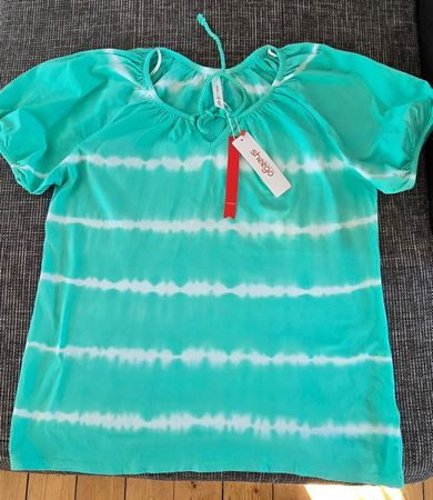 Sheego Shirt Türkis-Weiss, Gr. 44/46, neu mit Etikett