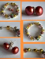 100% ECHTE PERLENOHRRINGE UND ARMBAND BEADS MURANO STYLE