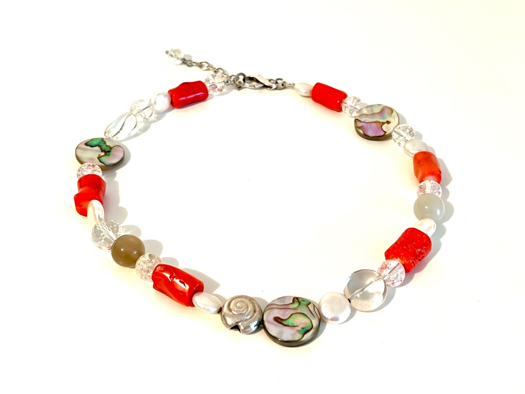Catenine: Coral, Abalone & Pearl Necklace - Sterling Silver – Nuovo e nell'imballaggio originale da Rüschlikon venduto da ThereseJewelryDesign 5