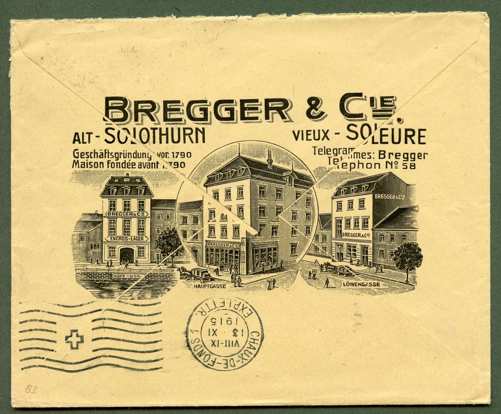 Tous les timbres: 1 illustrierter Brief "Bregger & Cie. Alt-Solothurn" 1915 – D'occasion à Steffisburg par Charlamov