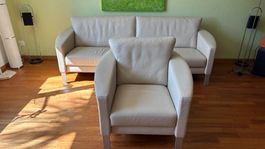 Rolf Benz VIDA Ledergarnitur – 3-Sitzer + Sessel – creme