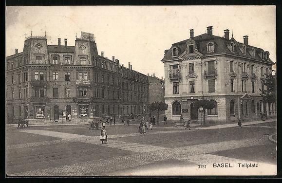 Cartoline postali: Basel, Tellplatz mit Geschäftshäusern – Usato da Berlin venduto da bartko-reher
